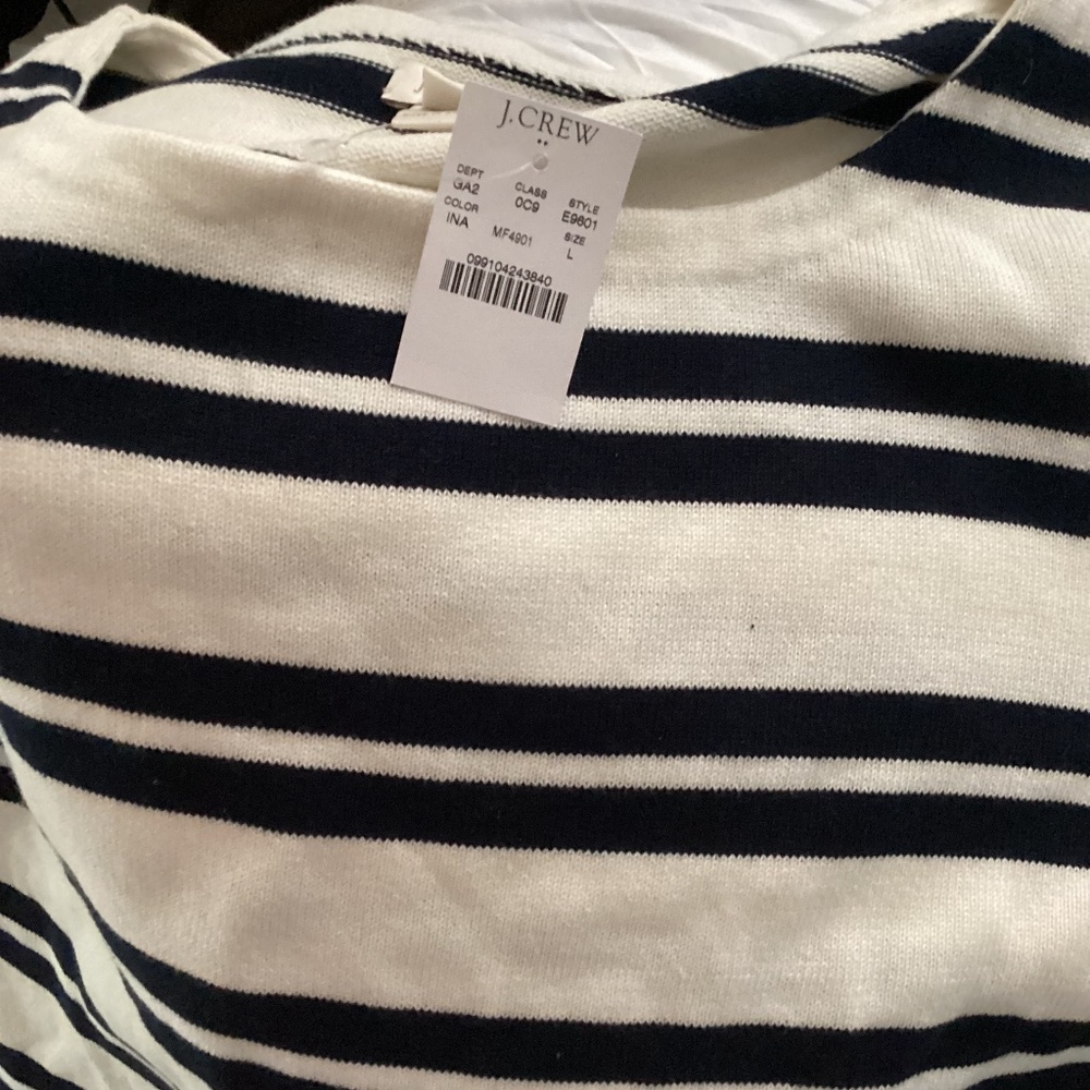 J. Crew Cream and Navy Striped Boatneck Sweater NWT SIZE LARGE